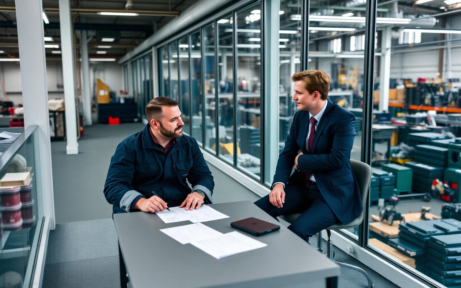 Manufacturer reviewing options with a specialist advisor