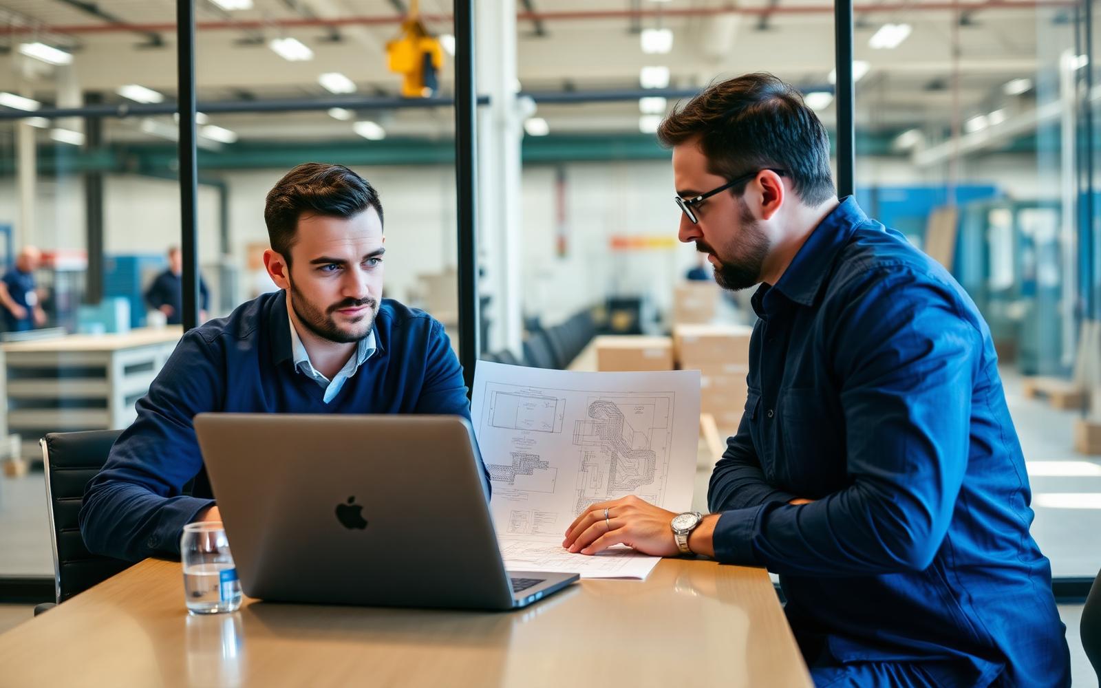 Engineers reviewing a project brief
