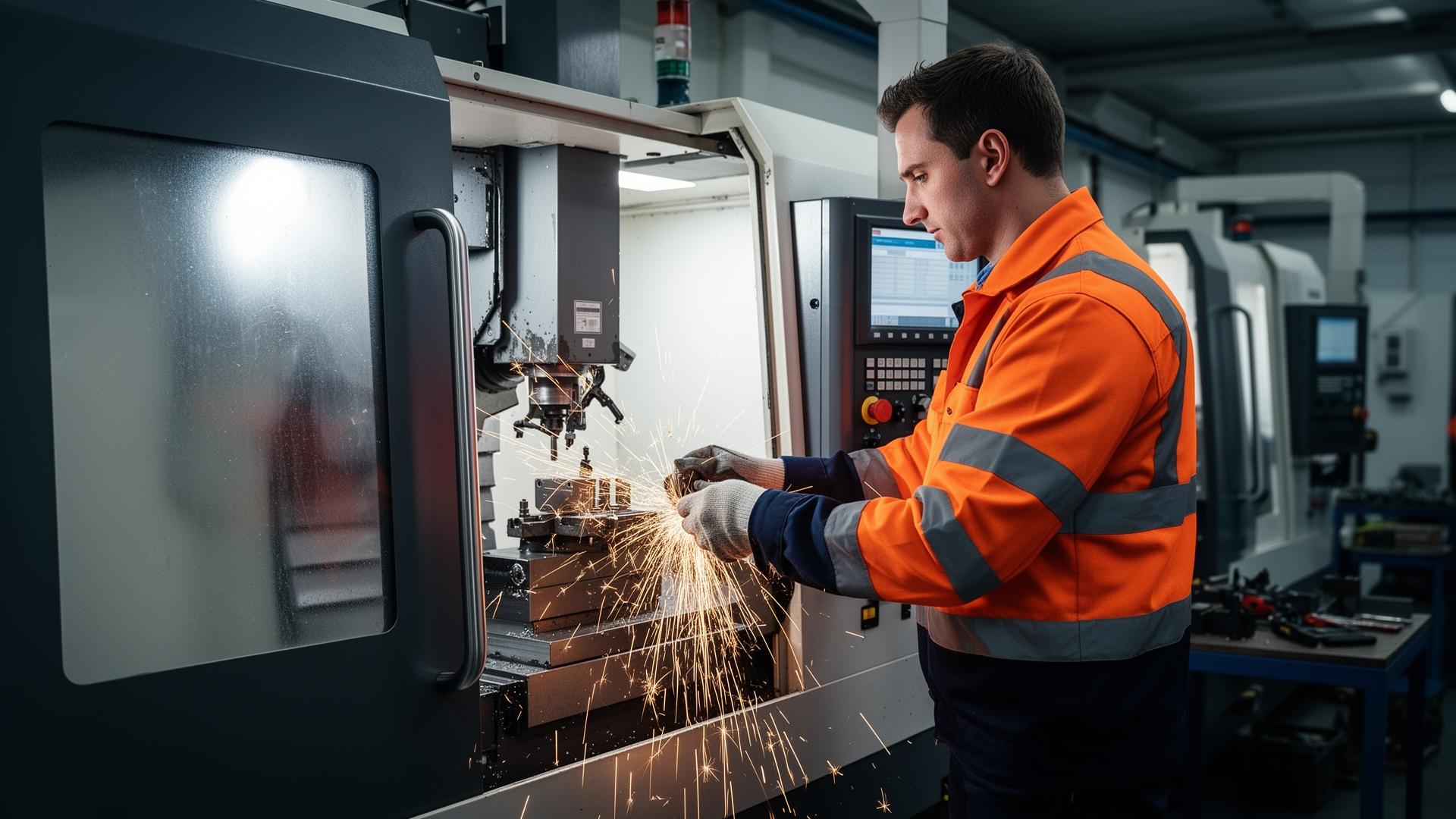 UK precision engineer operating a CNC machine
